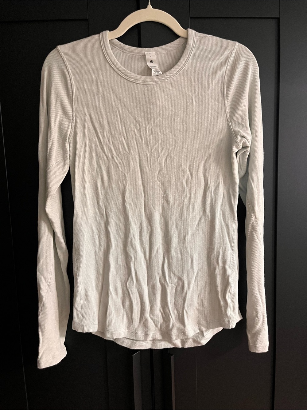 Lululemon Hold Tight Long Sleeve Shirt Sparkling Bone Size 8 Ribbed Shimmer Top